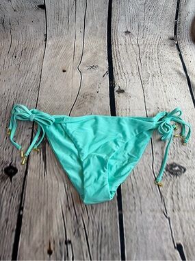 BELLISIMA‎ Aqua Tie Side Bikini Bottom Gold Accent Swimwear NWT